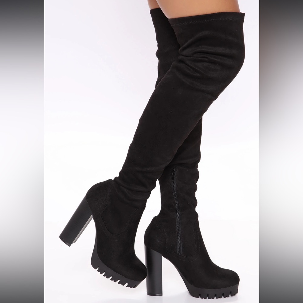Black thigh high boots